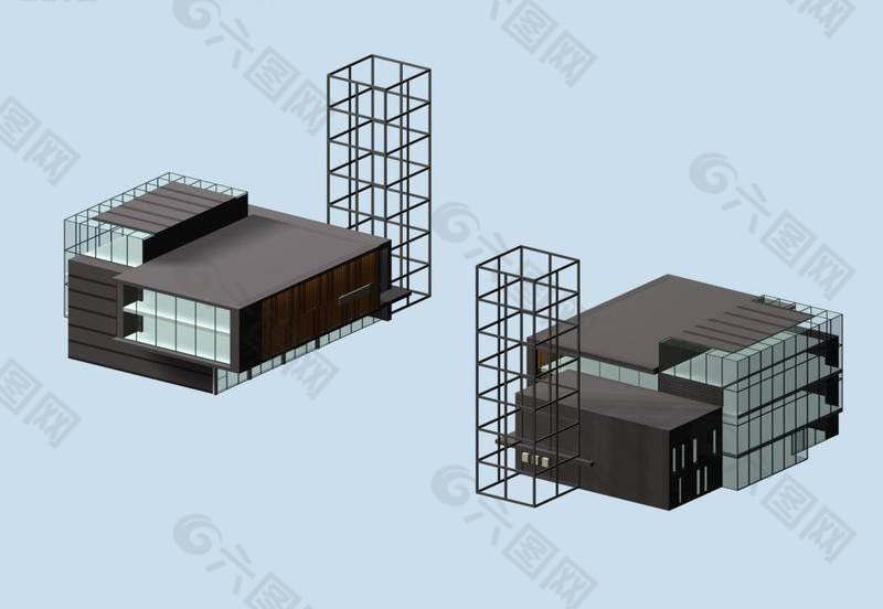 现代新型框架创意建筑3D模型