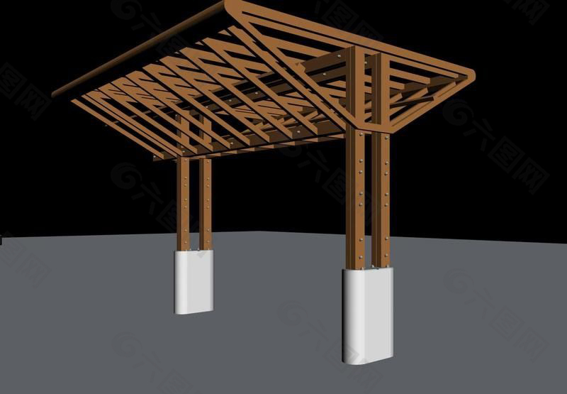 褐色木制廊架3D模型