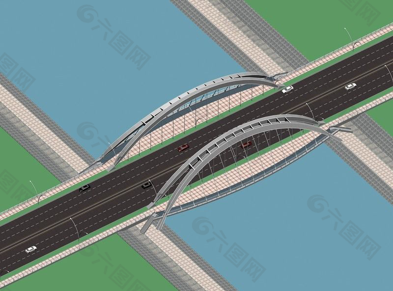 现代城市天桥桥梁3D模型