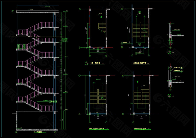 一号楼梯cad详图