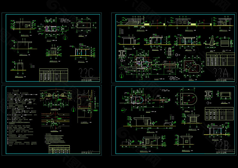 三个门卫建筑cad施工图纸