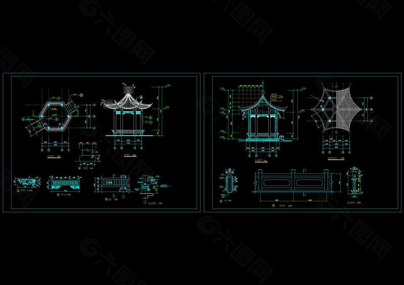 六角亭平面cad图纸