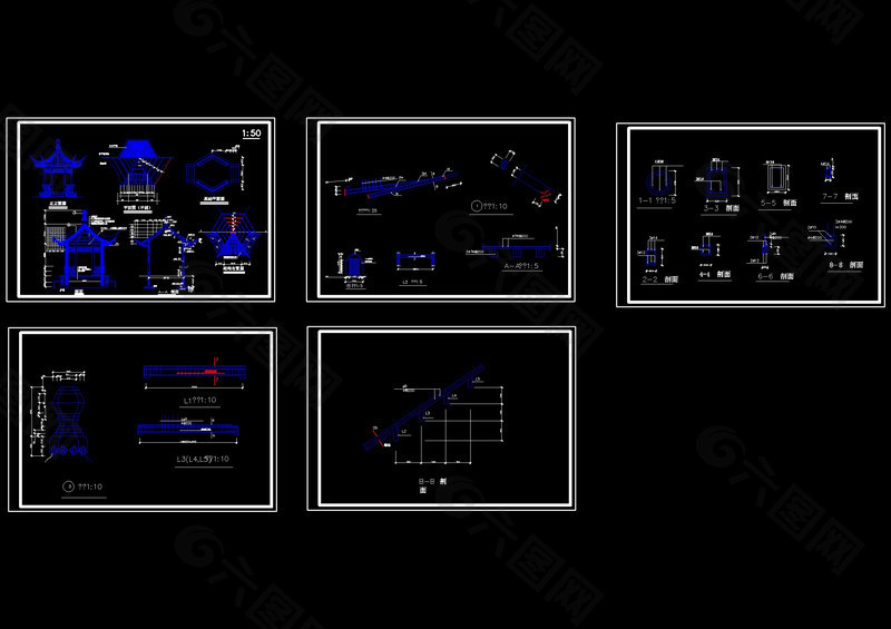 六角亭cad图纸