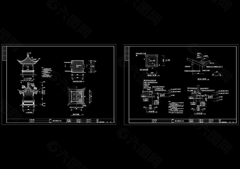 四角亭cad图纸