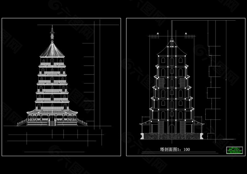 塔立面cad图