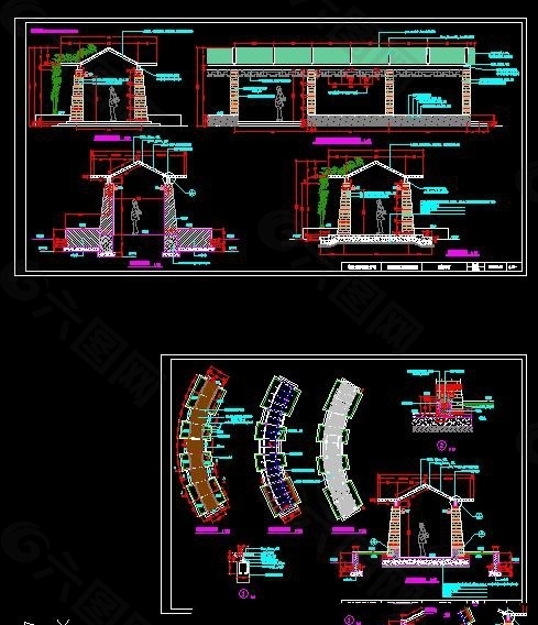 公园景观花架CAD施工详图