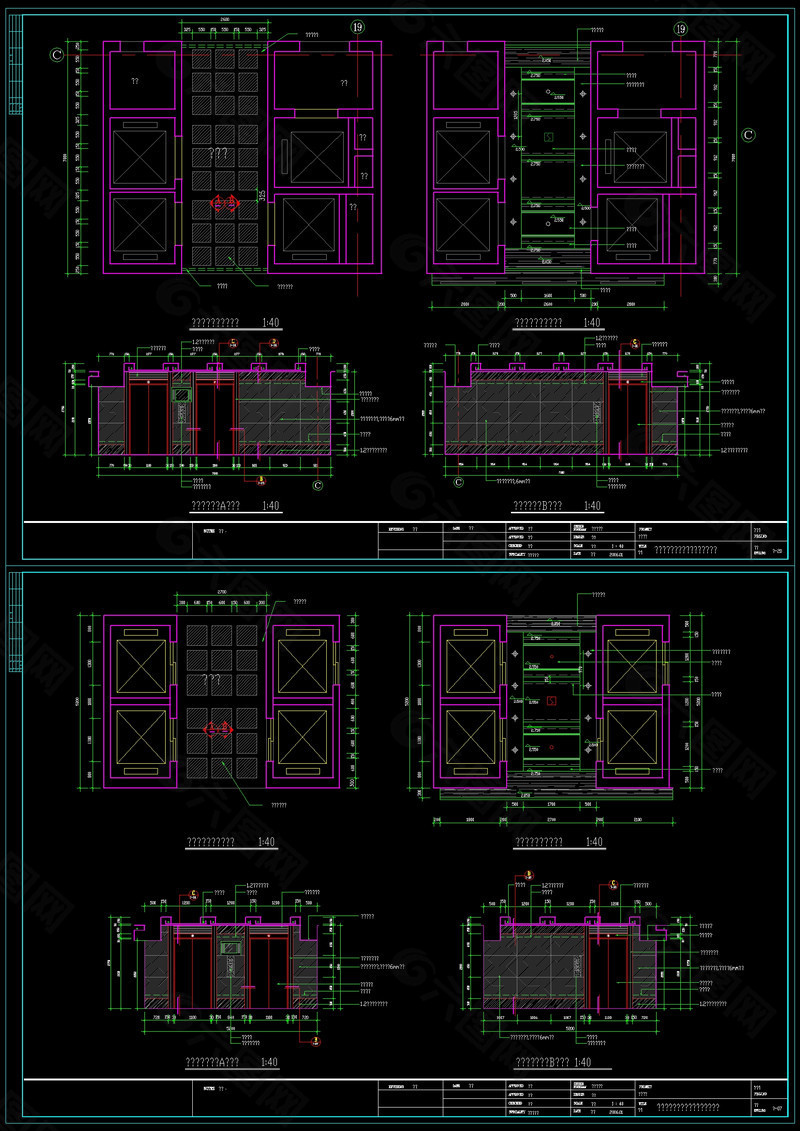 南北区二层电梯厅cad图纸