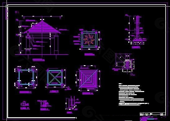 四角亭子CAD施工详图