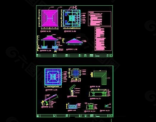 四角涼亭CAD施工大样图