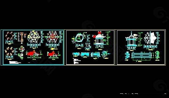 景观仿古六角亭全套CAD施工详图图纸