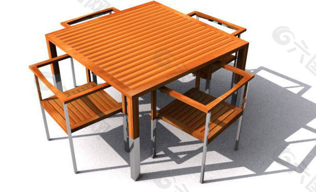 户外餐桌椅3D模型