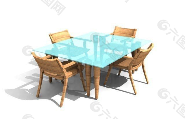 原木餐桌椅3D模型