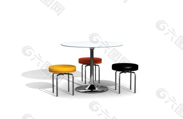 圆形餐桌椅3D模型