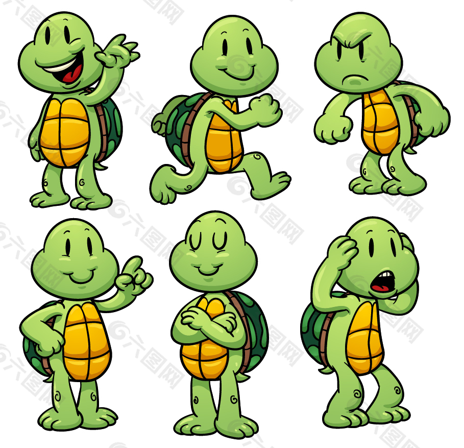 六种动作和表情的乌龟
