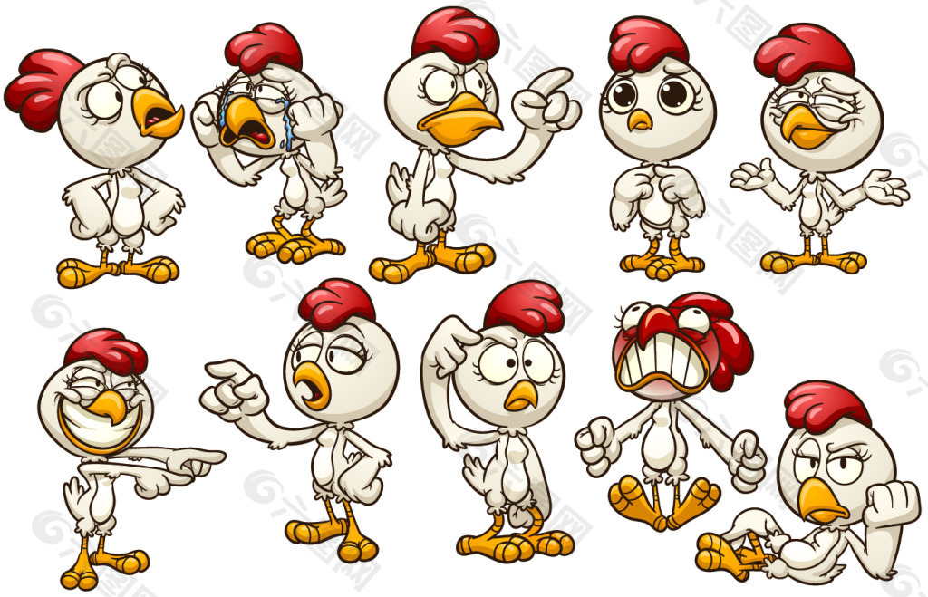 十种可爱表情的白鸡