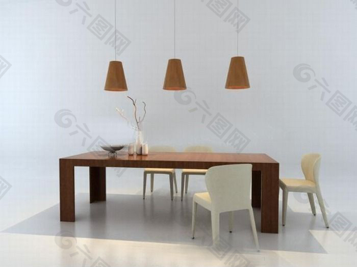 现代简约餐桌椅组合模型