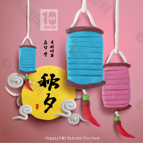 秋夕灯笼月亮云