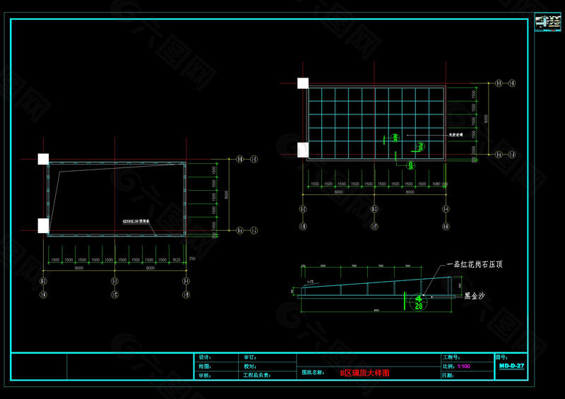 玻璃顶棚cad图纸