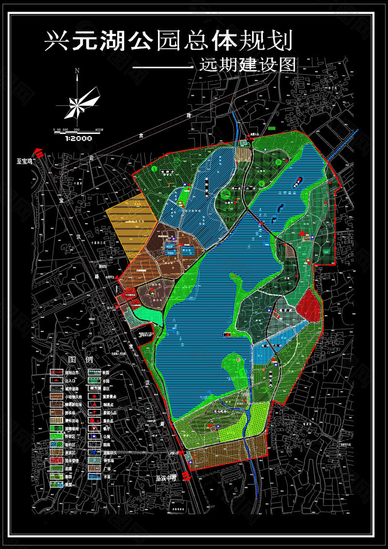 兴元湖公园总体规划cad图纸