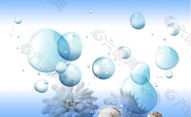 水中的贝壳与蓝色泡泡psd分层素材设计元素素材免费下载 图片编号 六图网