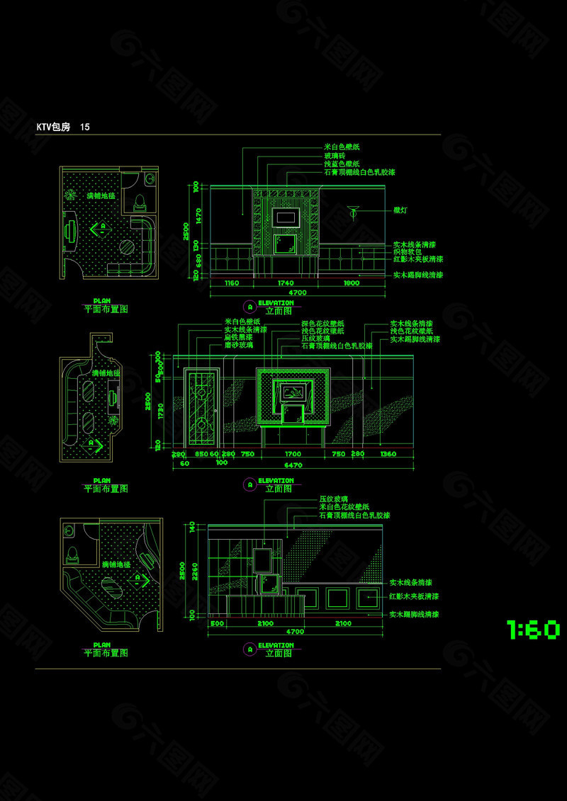 KTV装修平面cad图纸