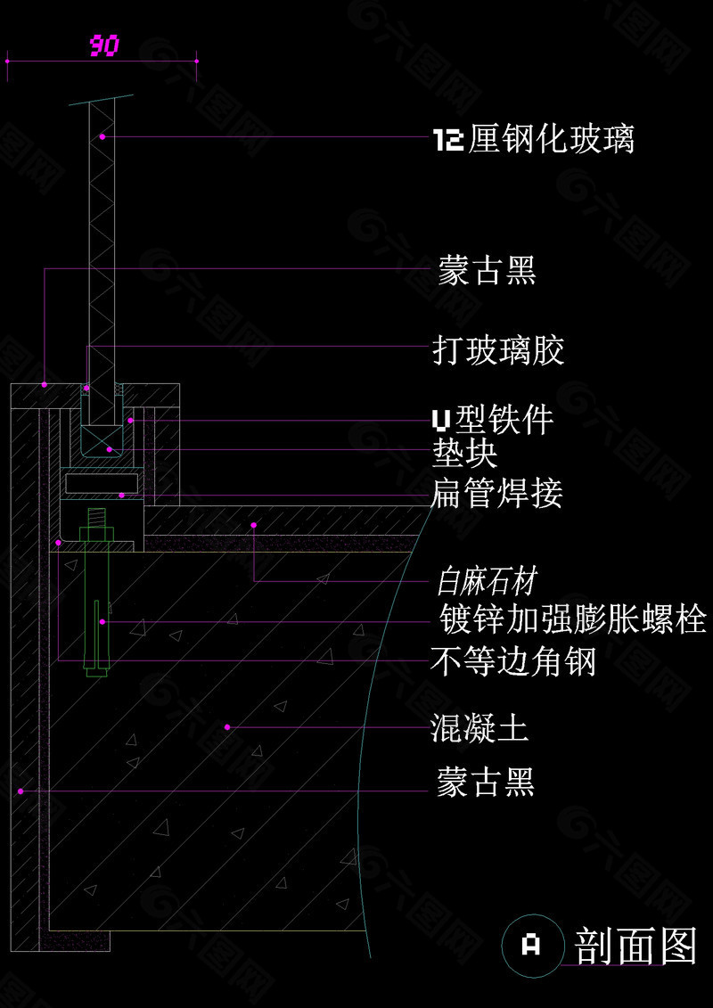 楼梯栏杆固定详图cad图纸