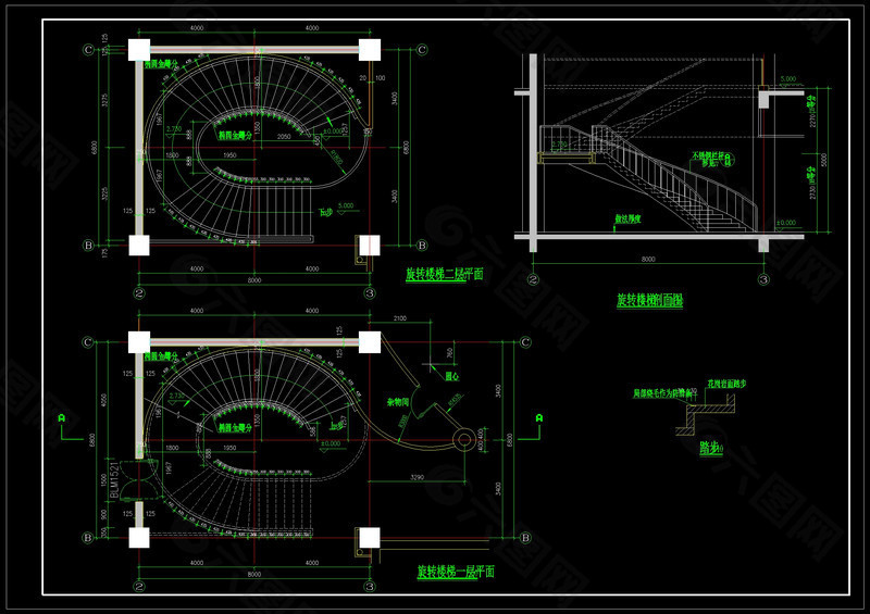 某椭圆楼梯详图cad图纸