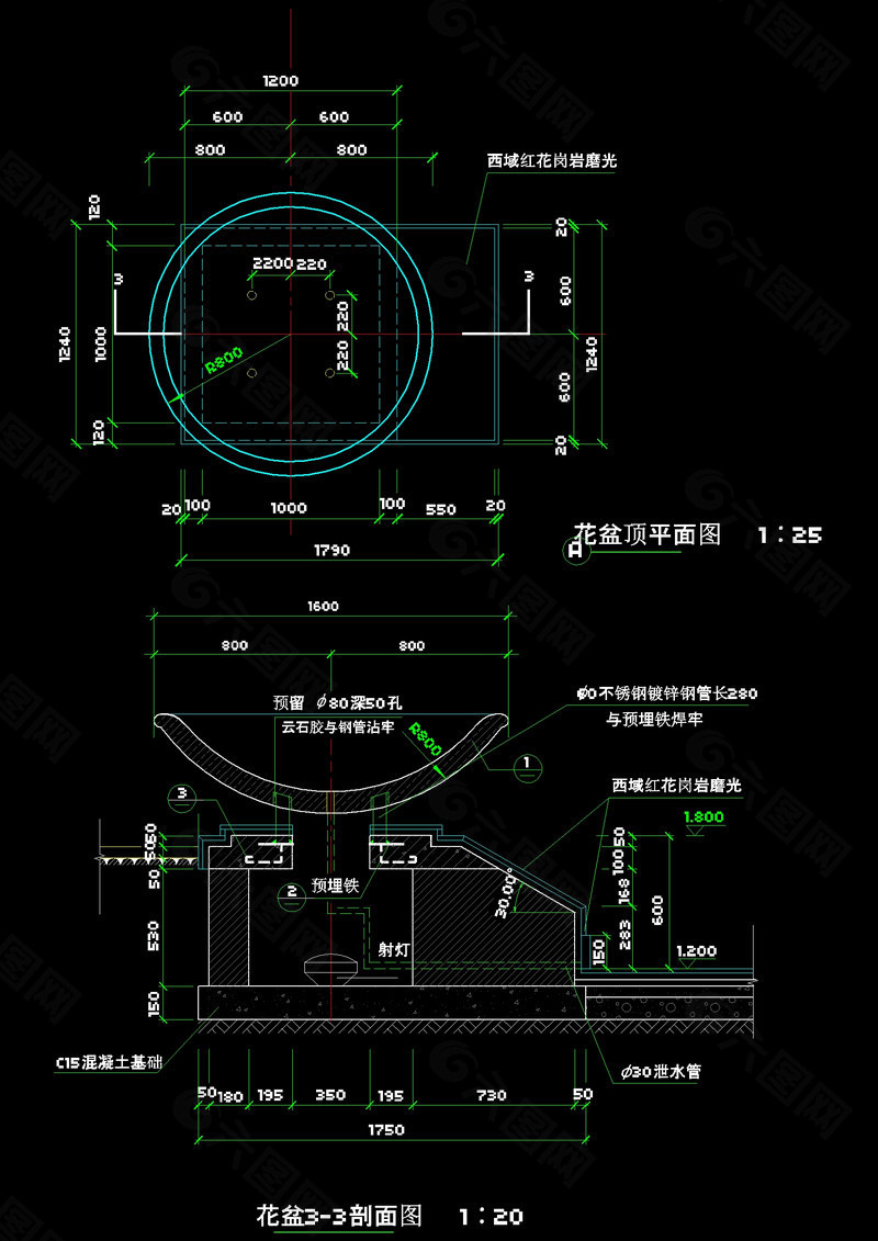 花池剖面cad图稿素材