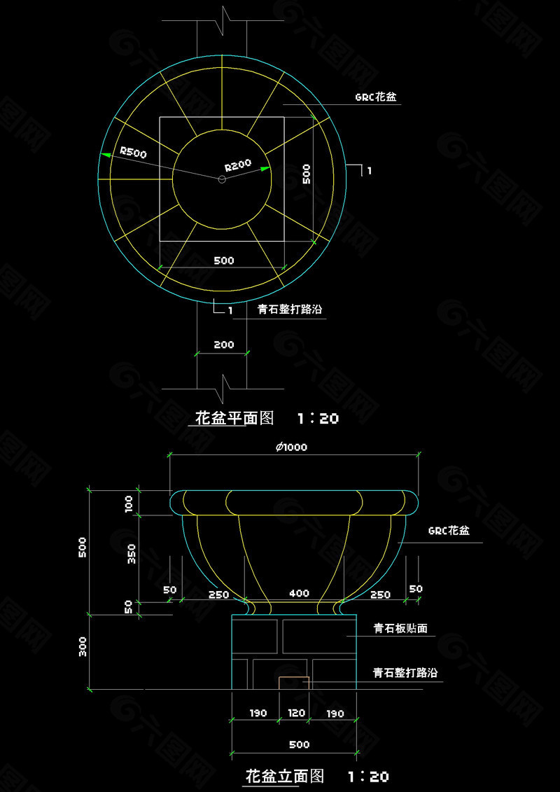 花盆立面cad图纸