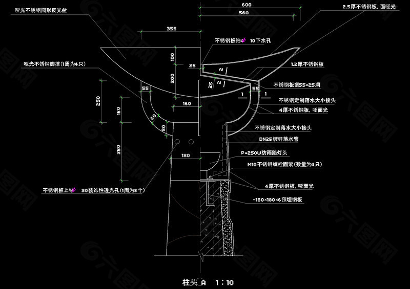 景观灯柱立面cad图纸