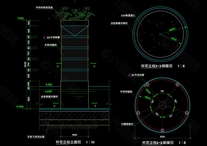 景观灯柱cad图纸素材