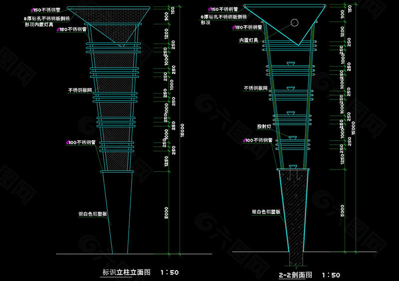 景观灯柱cad图纸
