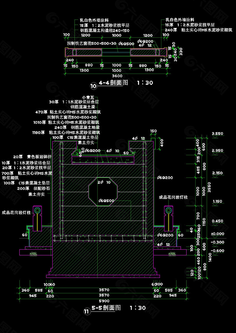 景墙盆景cad图纸