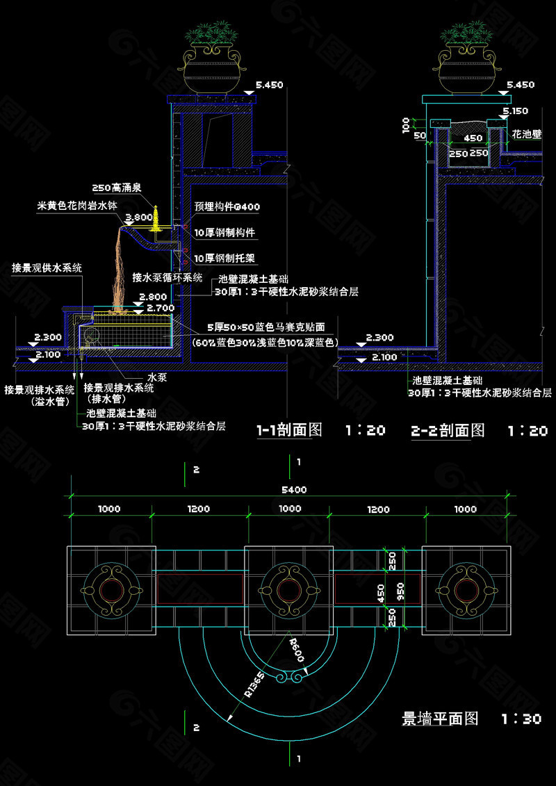 景墙剖面图cad素材