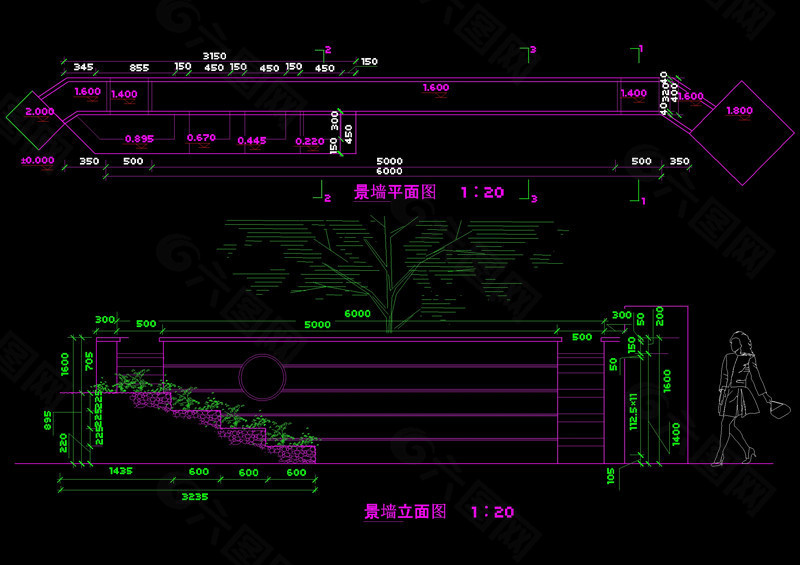 景墙剖面图cad图纸