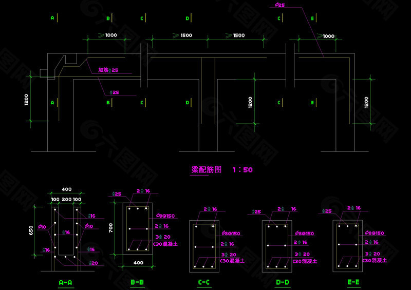 梁配筋图cad图纸