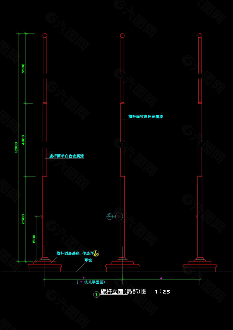 旗杆立面结构cad图稿