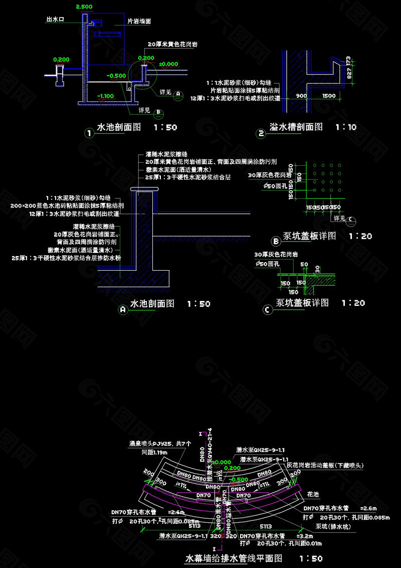 水池剖面图cad图纸