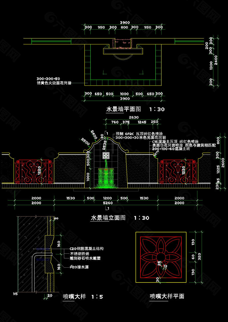 水景墙平面图建筑cad图纸