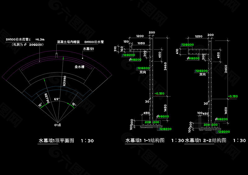 水幕墙平面cad图纸素材