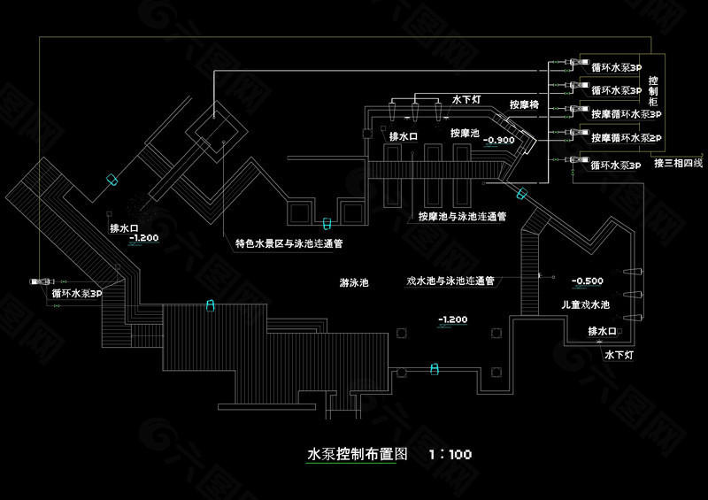 游泳池立面cad素材