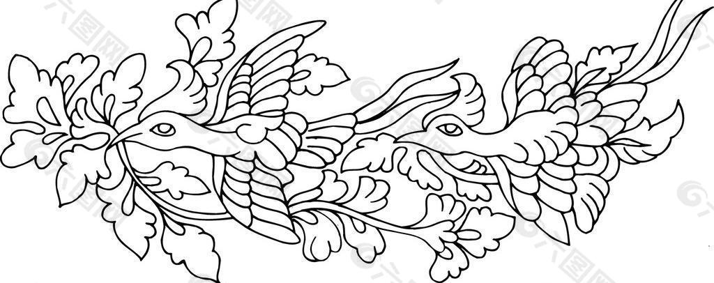 凤凰鸟飞鸟矢量线