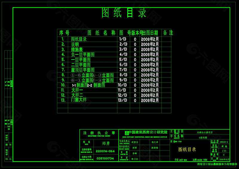 建施图纸目录cad源文件