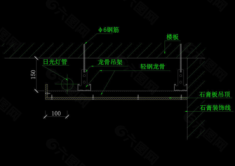 轻钢龙骨顶石膏线剖面cad图纸