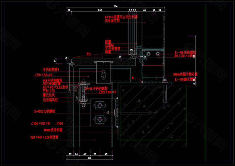 玻璃幕墙节点cad详图
