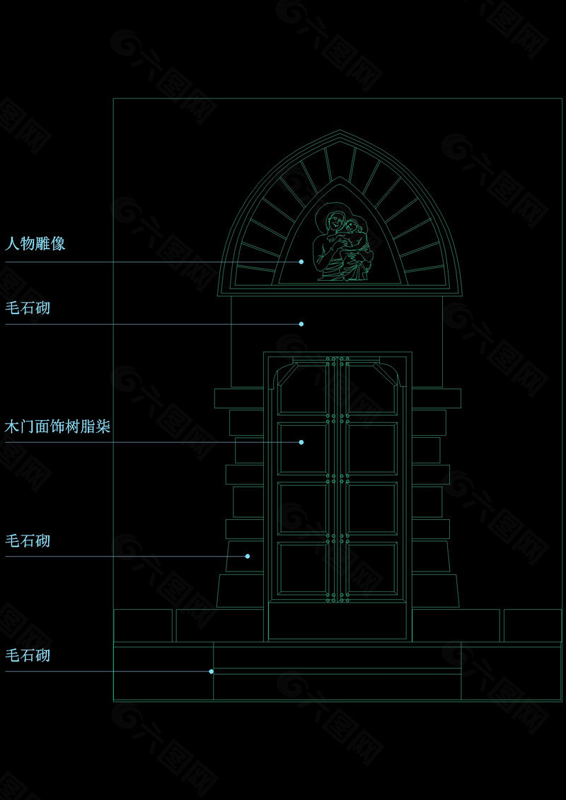 门雕花大样cad图纸