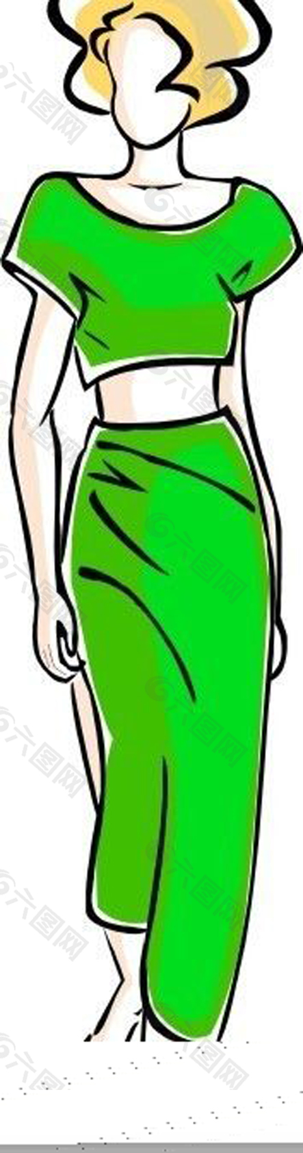 女性绿色服装设计展示