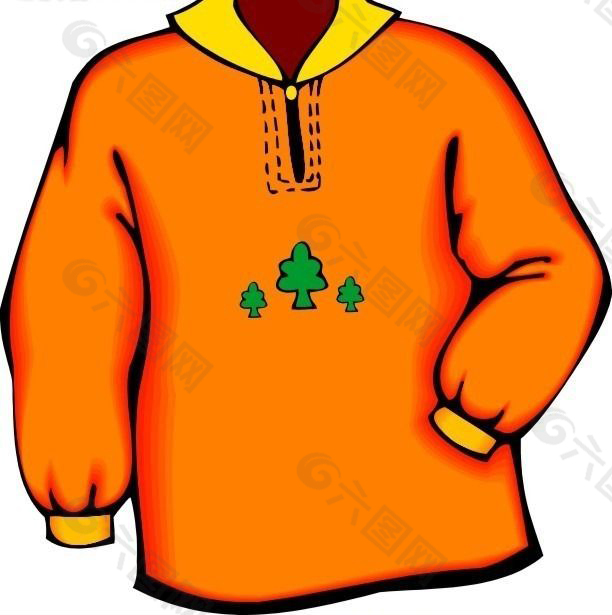 橙色调绿树图案外衣设计