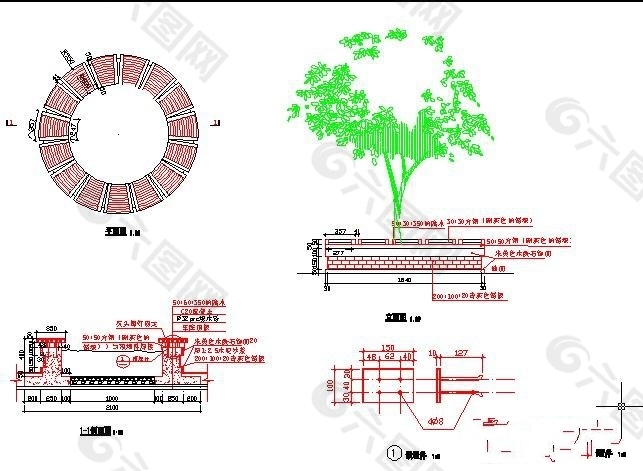 标准圆形树池座凳施工图