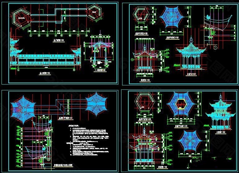 廊亭古建筑CAD图